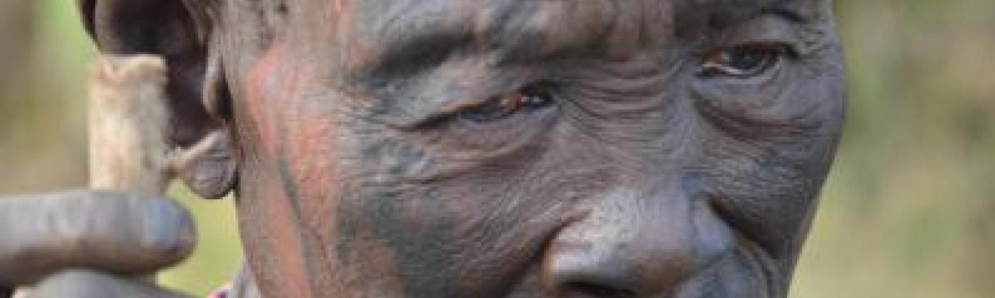 Elder Rosoliwung Magolony during a communal healing ceremony in Maregge